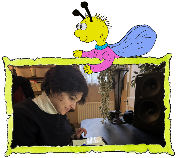 Leila Guseinova working on tablet computer