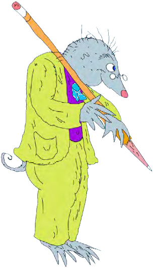 Abacus Mole holding a pencil as tall as him