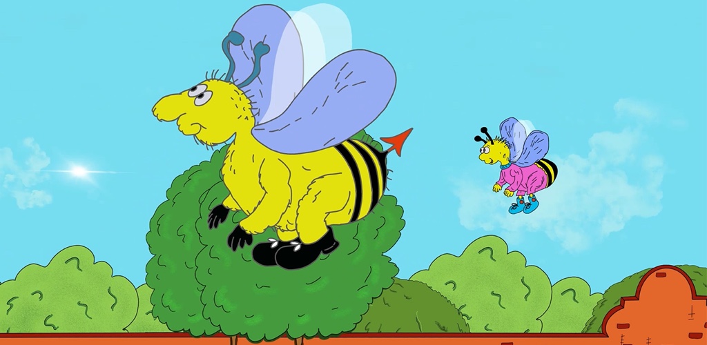 Daddy Bee and Baby Bee flying