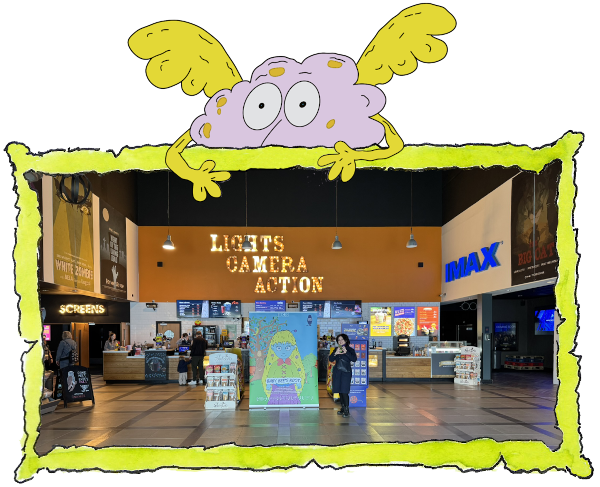 Film promotional banner in cinema foyer